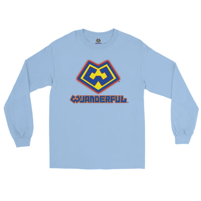 Wuanderful Locos logo on a limited edition baby light blue long-sleeve shirt