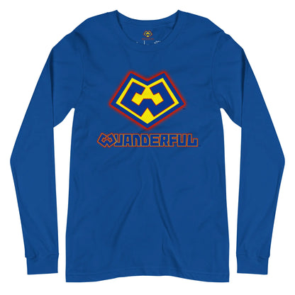 Wuanderful Locos logo on a limited edition royal blue long-sleeve shirt