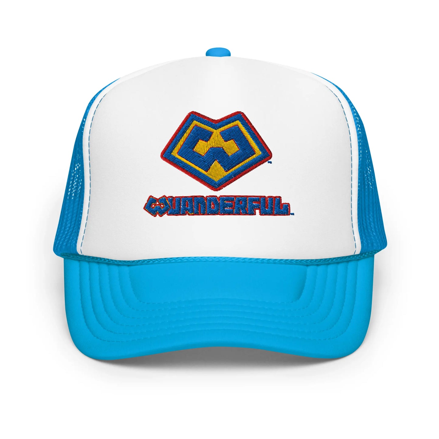 Wuanderful Locos logo on a limited edition teal blue and white trucker-style cap