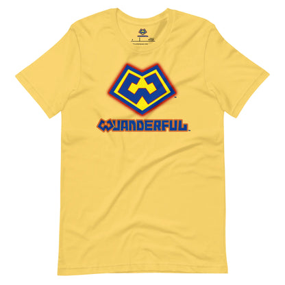 Wuanderful Locos cartoon logo on a yellow limited edition t-shirt